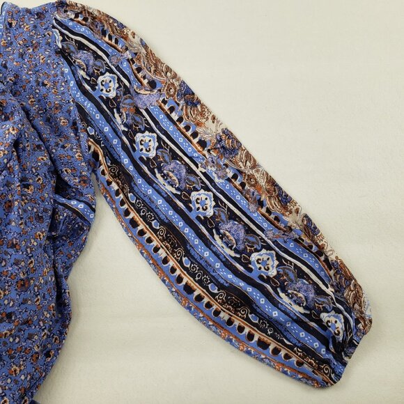 Free People Happy Feelings Maxi Dress Womens Large Blue Boho Peasant Long Sleeve - Picture 12 of 15